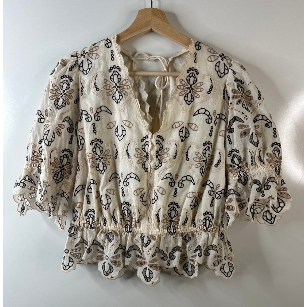 NWT By Anthropologie Embroidered Eyelet Blouse Cotton Size Medium Milkmaid Boho - Picture 16 of 16
